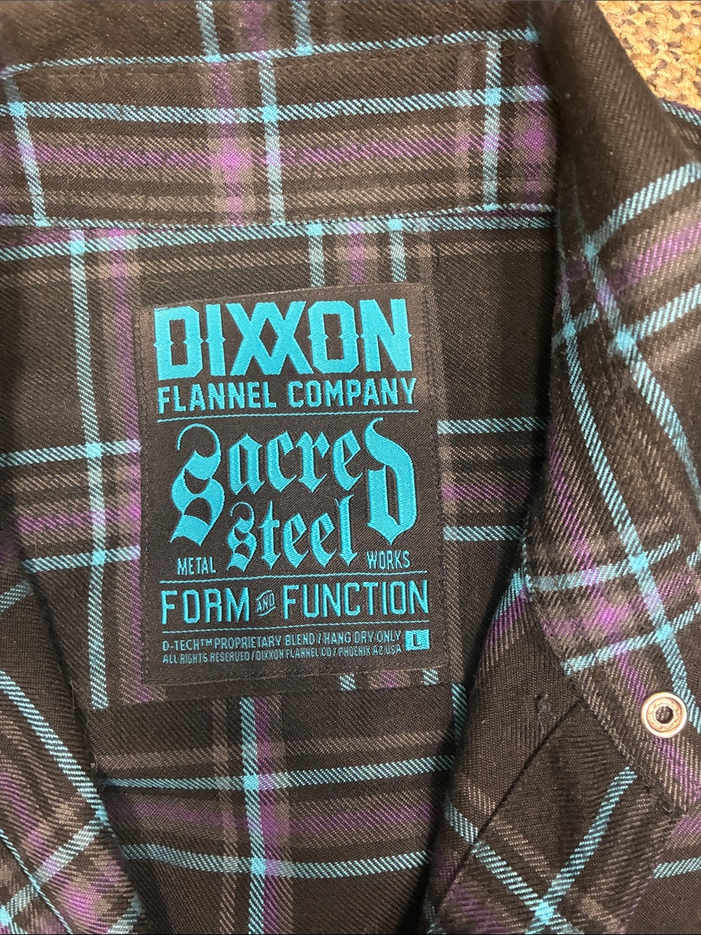 DIXXON Black Plaid Button-Down Shirt with Blue & Purple Lines "scared steel" - Picture 2 of 8